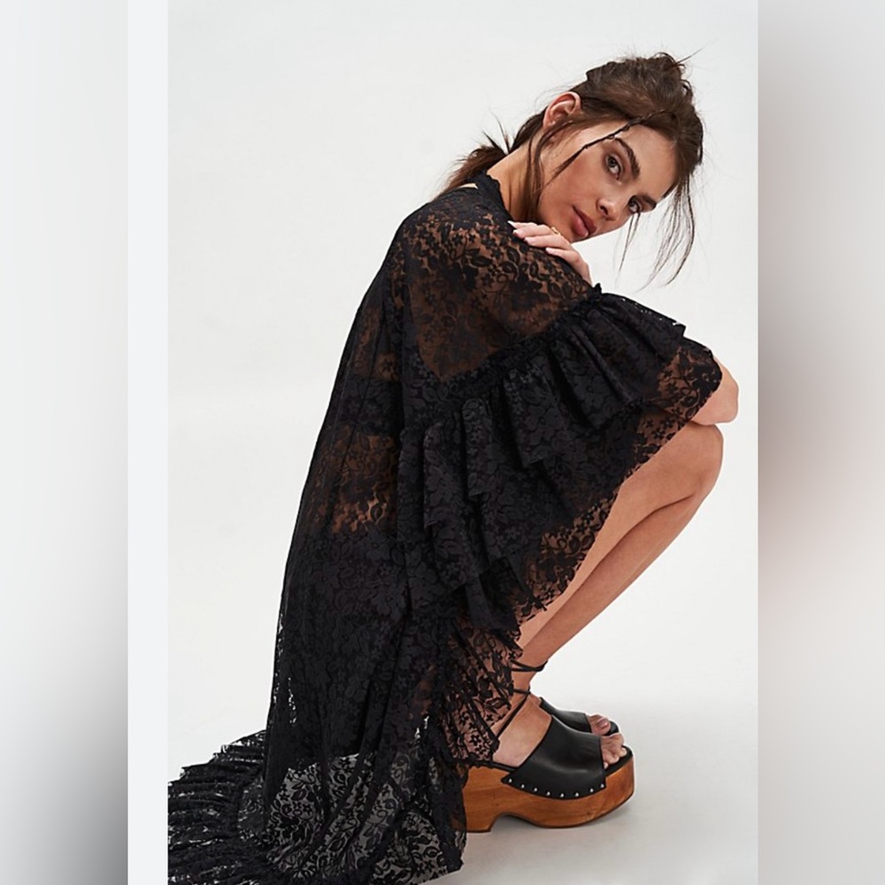 Free People Black Lace Tunic Top